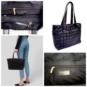 Chanel Black New Travel Line Jaccard leather Tote